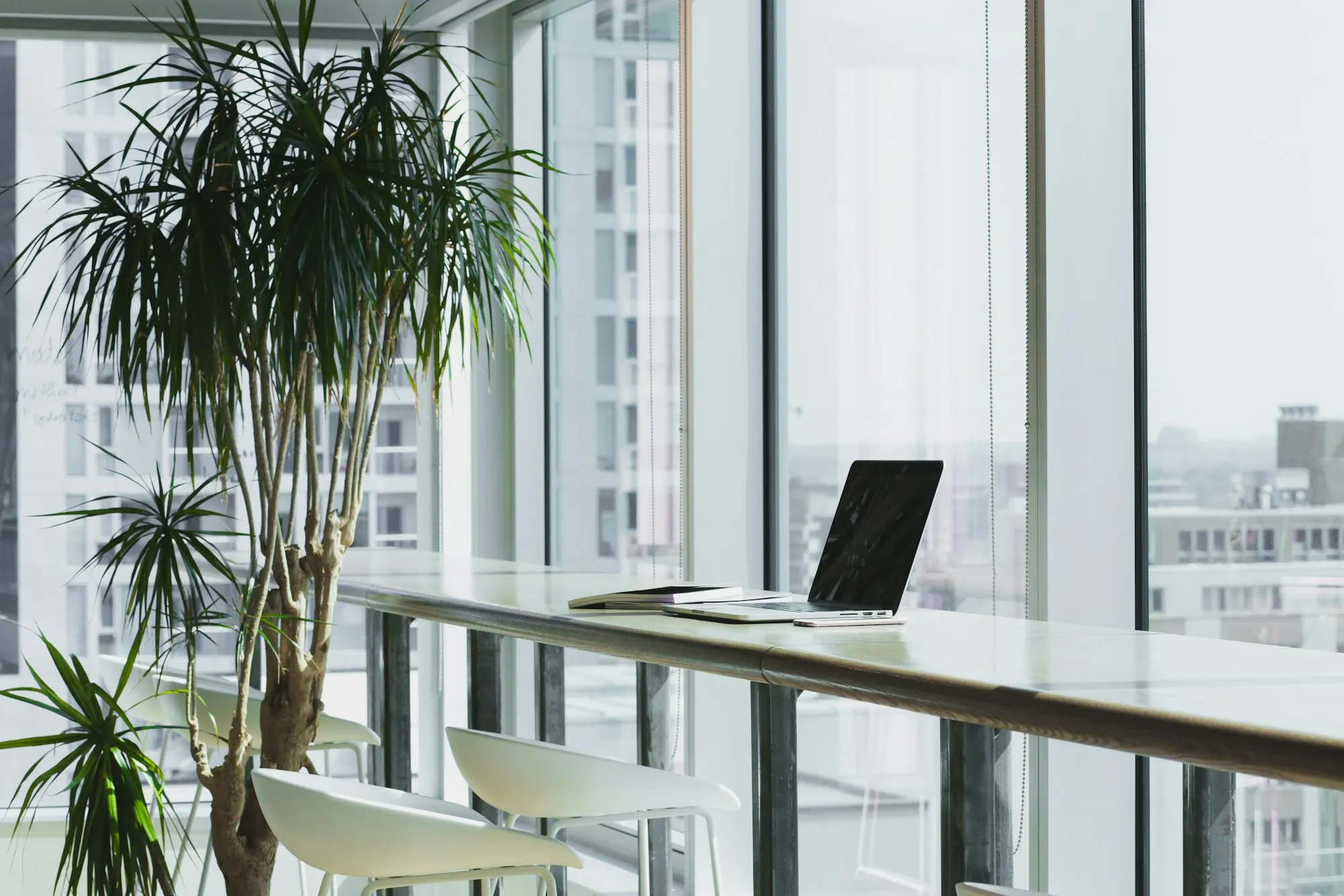 Window counter seating in a high-rise office